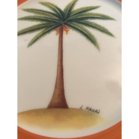 Email De Limoges plates 1855 ORANGE palm tree plates Set of 2 **RARE/HTF - Picture 9 of 10